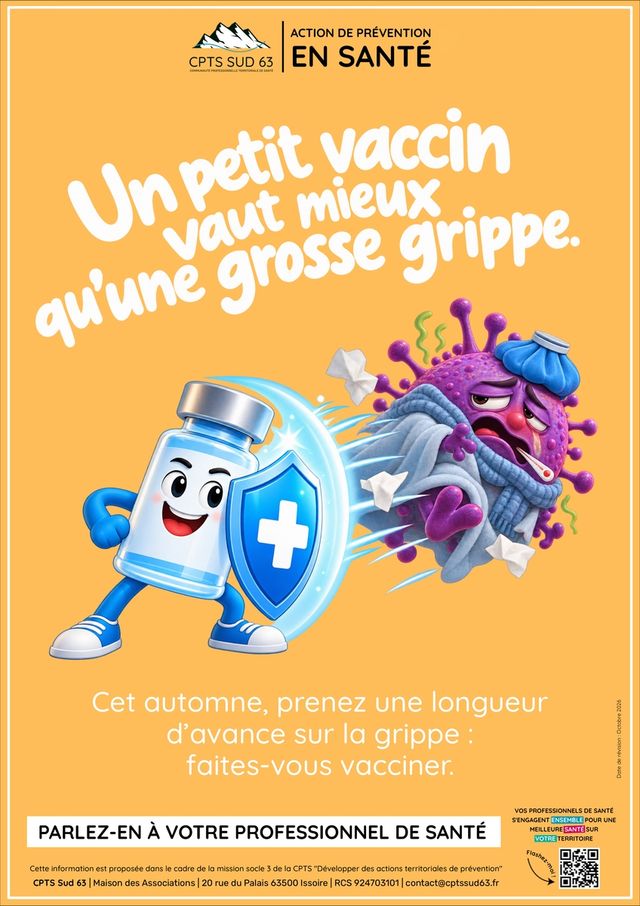 Grippe saisonnière : la CPTS Sud 63 mobilisée pour la vaccination !