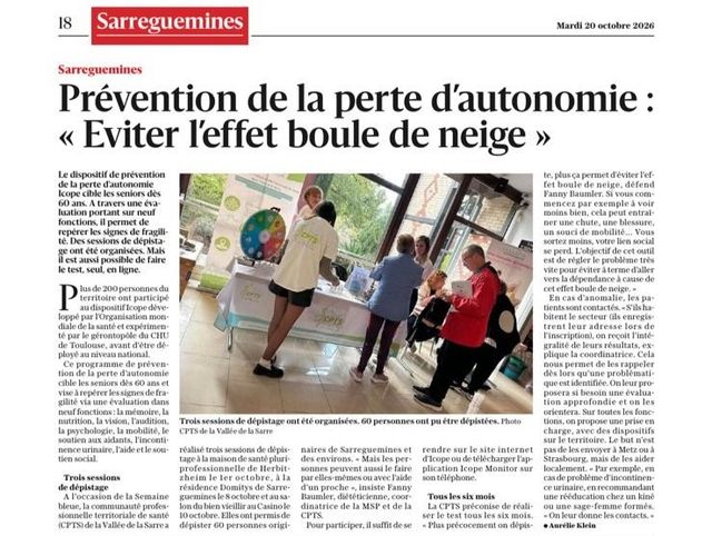 ICOPE : la CPTS de la Vallée de la Sarre mobilisée pour prévenir la perte d’autonomie